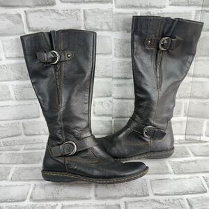 BOC Born Concept Women's Size 9 Tall Black Leather Riding Moto Buckle Boots